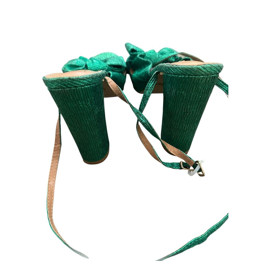 Lulus Lilsa Green Metallic Bow Platform Ankle Strap Heels Size 8.5 - Picture 4 of 10